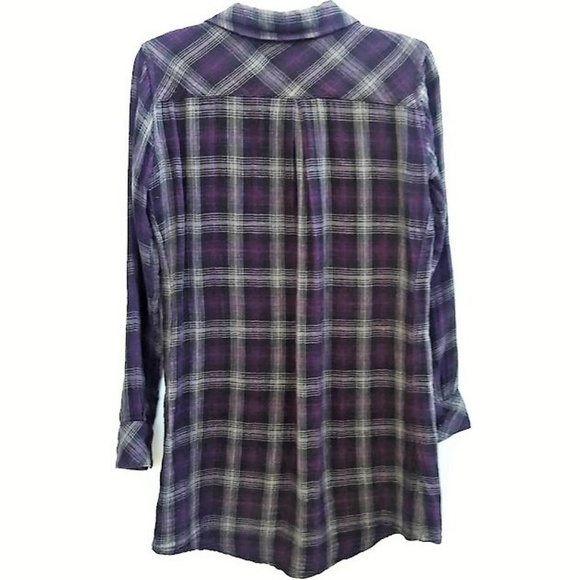 Rails Shirt Dress Flannel Plaid Purple Gray Long S - Picture 3 of 5